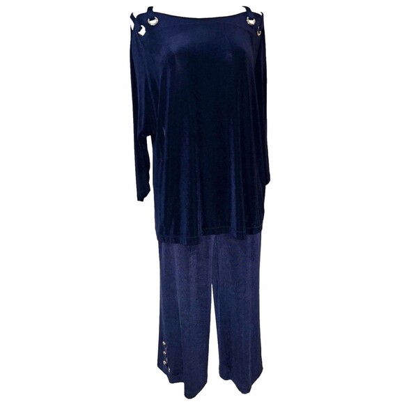 Chico’s Travelers Women’s NWT 2Pc Set Size 3/XL Top+Size 1/M Pants Grommet Navy - Picture 1 of 10